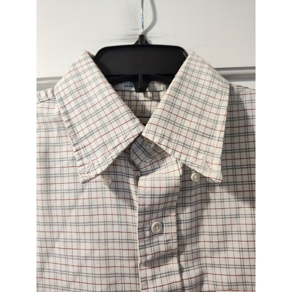 Men's LL Bean Button-Down Shirt Size 15 1/2-34 Cream Purple Single Needle Check - Picture 7 of 11